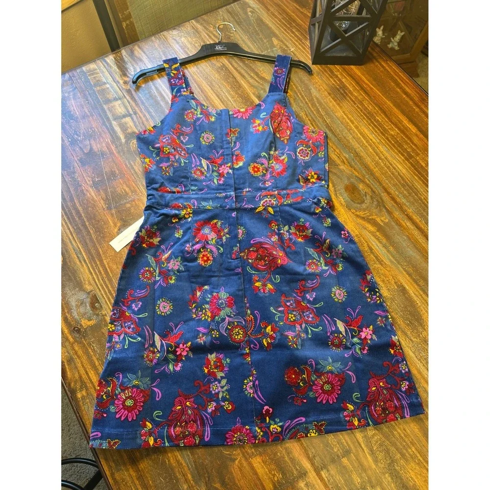 ModCloth Dress Padma Paisley Navy Corduroy‎ Pinafore Medium Jumper NWT